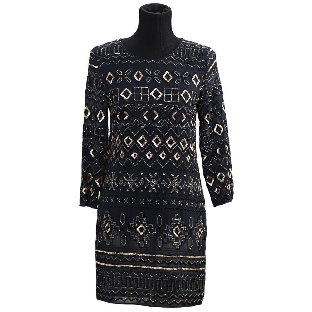 Needle & Thread Sequin Metallic Mesh Vintage  Long Sleeve Beaded Mini Dress NWOT